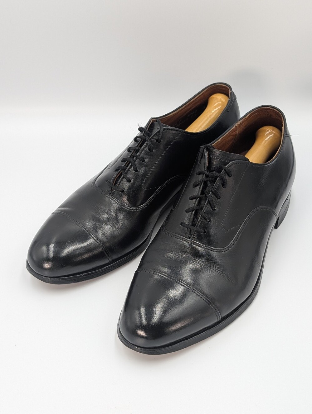 Vintage Dack's Black Boxcalf Leather Cap-Toe Oxford Dress Shoes Handmade 8.5 F